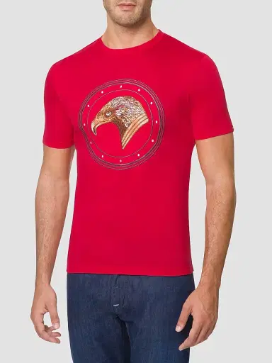 Stefano Ricci Men's Eagle Embroidered Design T-Shirt - Spy Red | Thumbnail 2