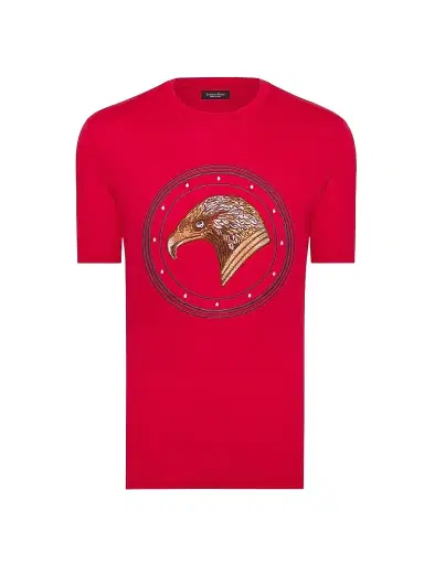 Stefano Ricci Men's Eagle Embroidered Design T-Shirt - Spy Red | Thumbnail 1