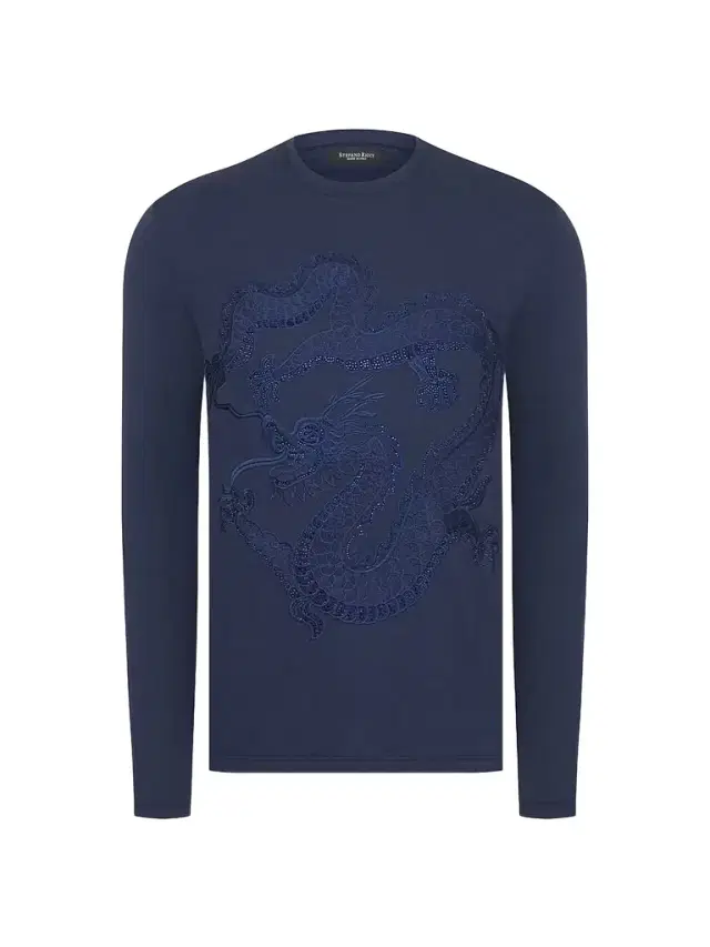 Stefano Ricci Men's Dragon Crystal Embroidered Logo T-Shirt - Blue Navy
