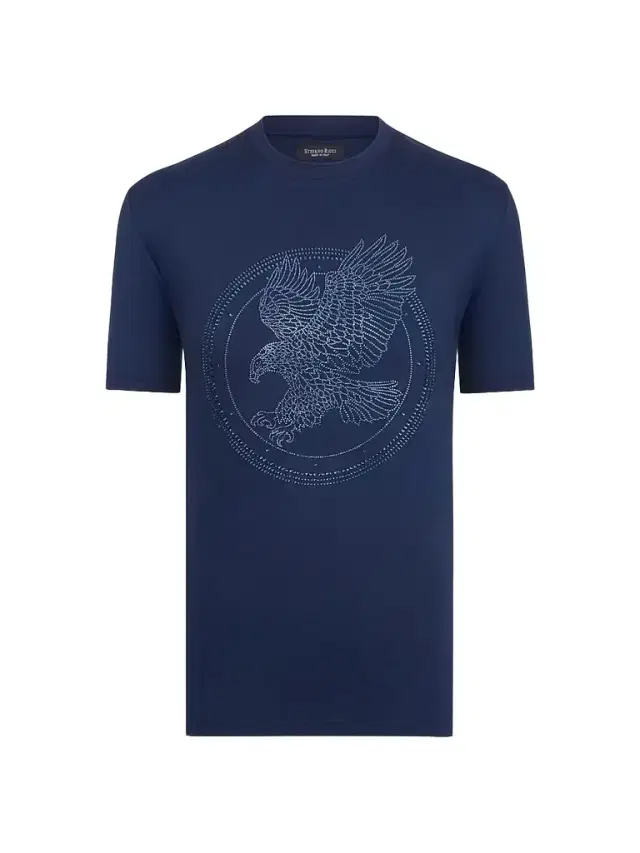 Men's Eagle Crystal Design T-Shirt - Blue Navy