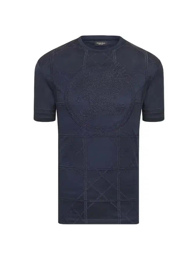 Men's Embroidered Cotton T-Shirt - Midnight Blue
