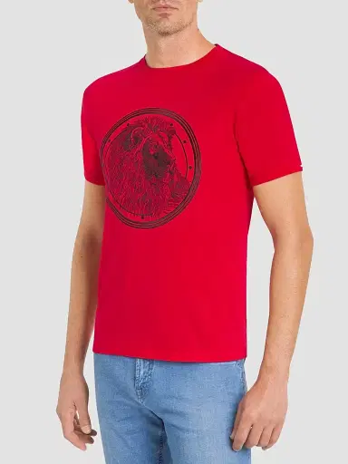 Stefano Ricci Men's Lion Embroidered Design T-Shirt - Spy Red | Thumbnail 2 Stefano Ricci Men's Lion Embroidered Design T-Shirt - Spy Red | Thumbnail 2
