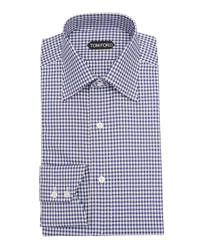 Men 's Gingham Check Slim Fit Dress Shirt