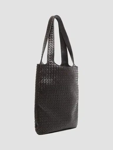 Bottega Veneta Men's Intrecciato Leather Tote Bag - Espresso Silver | Thumbnail 4 Bottega Veneta Men's Intrecciato Leather Tote Bag - Espresso Silver | Thumbnail 4