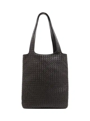 Bottega Veneta Men's Intrecciato Leather Tote Bag - Espresso Silver | Thumbnail 1 Bottega Veneta Men's Intrecciato Leather Tote Bag - Espresso Silver | Thumbnail 1
