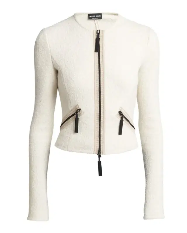 Giorgio Armani Contrast Grosgrain Zip-Front Cashmere Silk Jacket