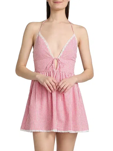 LoveShackFancy Women's Khloe Gingham Cotton Minidress - Berry Bramble | Thumbnail 3