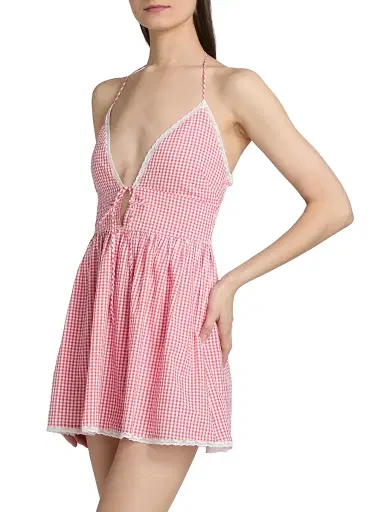 LoveShackFancy Women's Khloe Gingham Cotton Minidress - Berry Bramble | Thumbnail 4