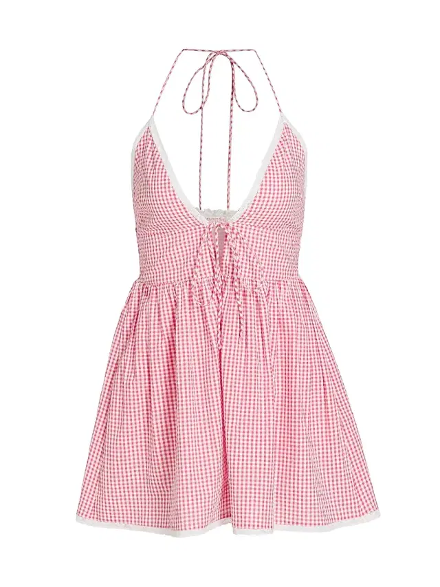 LoveShackFancy Women's Khloe Gingham Cotton Minidress - Berry Bramble