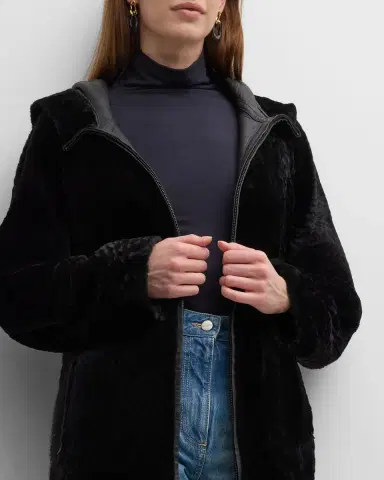 Gorski Reversible Shearling Lamb Zip Parka Jacket With Side Slits | Thumbnail 7 Gorski Reversible Shearling Lamb Zip Parka Jacket With Side Slits | Thumbnail 7