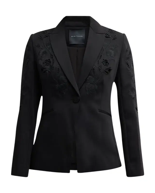 Elie Tahari The Blair Floral-Embroidered Eyelet Blazer