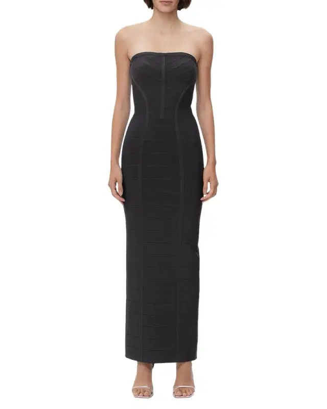 Herve Leger Icon Chevron Strapless Bustier Gown