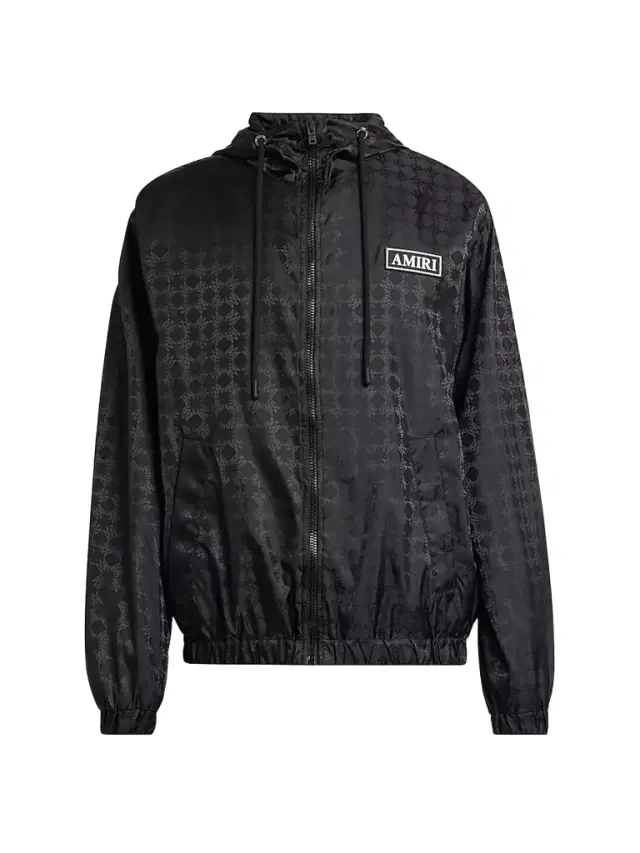 Men's Mongogram Hooded Windbreaker Jacket - Black