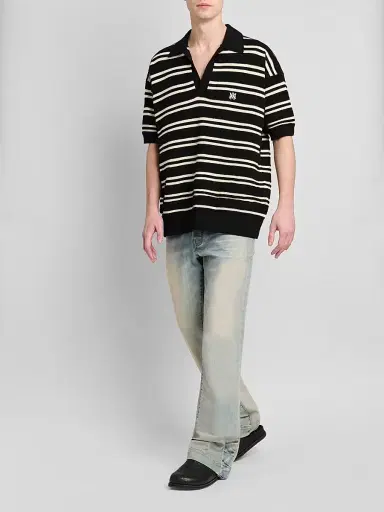 AMIRI Men's Striped Cotton-Blend Polo Shirt - Black - Size XS | Thumbnail 2 AMIRI Men's Striped Cotton-Blend Polo Shirt - Black - Size XS | Thumbnail 2