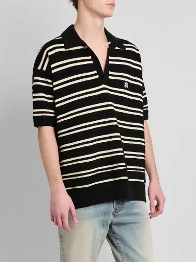AMIRI Men's Striped Cotton-Blend Polo Shirt - Black - Size XS | Thumbnail 4 AMIRI Men's Striped Cotton-Blend Polo Shirt - Black - Size XS | Thumbnail 4