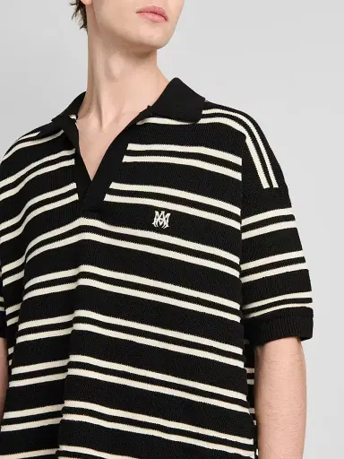 AMIRI Men's Striped Cotton-Blend Polo Shirt - Black - Size XS | Thumbnail 5 AMIRI Men's Striped Cotton-Blend Polo Shirt - Black - Size XS | Thumbnail 5