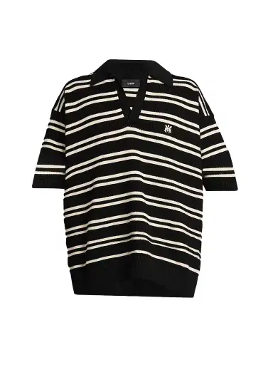 AMIRI Men's Striped Cotton-Blend Polo Shirt - Black - Size XS | Thumbnail 1 AMIRI Men's Striped Cotton-Blend Polo Shirt - Black - Size XS | Thumbnail 1