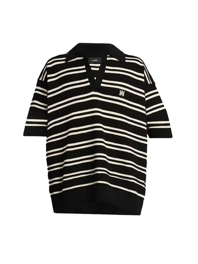 Amiri Men's Striped Cotton-Blend Polo Shirt - Black