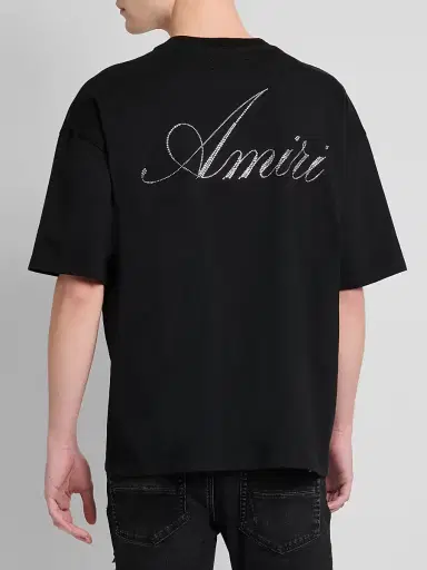 AMIRI Men's Crystal-Embellished Logo Cotton T-Shirt - Black | Thumbnail 3 AMIRI Men's Crystal-Embellished Logo Cotton T-Shirt - Black | Thumbnail 3