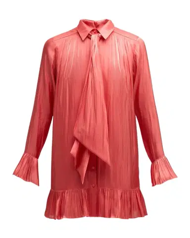 Cinq à Sept Iva Ruffled Neck-Tie Mini Shirt Dress | Thumbnail 1 Cinq à Sept Iva Ruffled Neck-Tie Mini Shirt Dress | Thumbnail 1