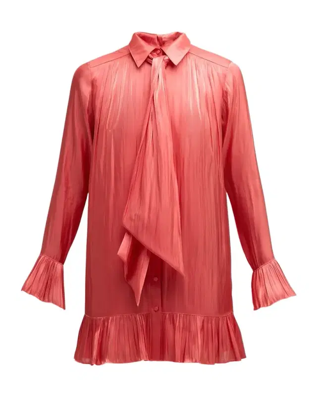 Iva Ruffled Neck-Tie Mini Shirt Dress