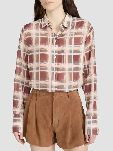 FRAME Women's The Boy Plaid Cotton-Silk Shirt - Silver Peony Multi | Thumbnail 3