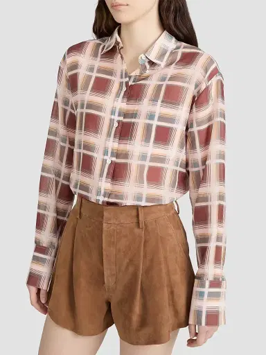 FRAME Women's The Boy Plaid Cotton-Silk Shirt - Silver Peony Multi | Thumbnail 5