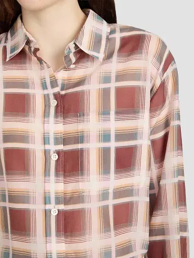 FRAME Women's The Boy Plaid Cotton-Silk Shirt - Silver Peony Multi | Thumbnail 6