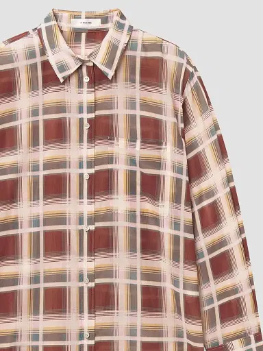 FRAME Women's The Boy Plaid Cotton-Silk Shirt - Silver Peony Multi | Thumbnail 7
