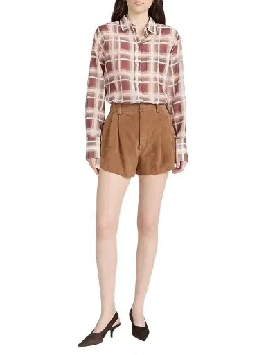 FRAME Women's The Boy Plaid Cotton-Silk Shirt - Silver Peony Multi | Thumbnail 1