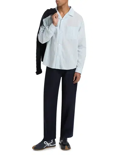 Frame Men's Striped Pajama-Style Shirt - Blue Stripe | Thumbnail 2