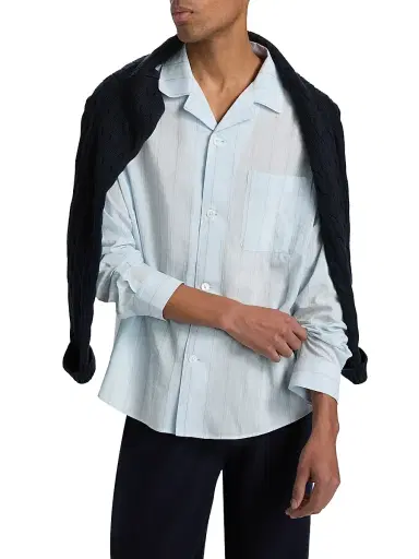 Frame Men's Striped Pajama-Style Shirt - Blue Stripe | Thumbnail 3