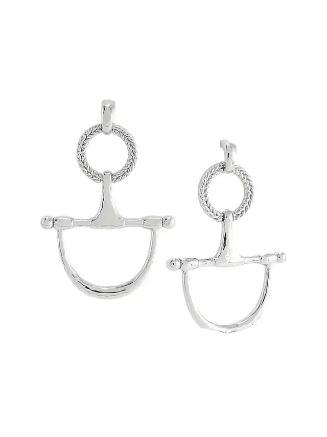 Women's Cheval Sterling Silver-Plated Horsebit Drop Earrings - Sterling Silver