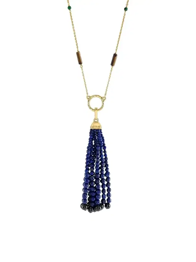 Women's Forza 18K-Gold-Plated, Lapis Lazuli & Black Onyx Tassel Pendant - Black Onyx
