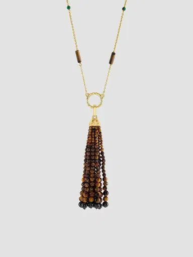 Anabel Aram Women's Forza 18K-Gold-Plated, Tiger's Eye & Black Onyx Beaded Tassel Pendant - Black Onyx | Thumbnail 3 Anabel Aram Women's Forza 18K-Gold-Plated, Tiger's Eye & Black Onyx Beaded Tassel Pendant - Black Onyx | Thumbnail 3