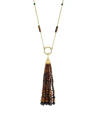 Anabel Aram Women's Forza 18K-Gold-Plated, Tiger's Eye & Black Onyx Beaded Tassel Pendant - Black Onyx | Thumbnail 1 Anabel Aram Women's Forza 18K-Gold-Plated, Tiger's Eye & Black Onyx Beaded Tassel Pendant - Black Onyx | Thumbnail 1
