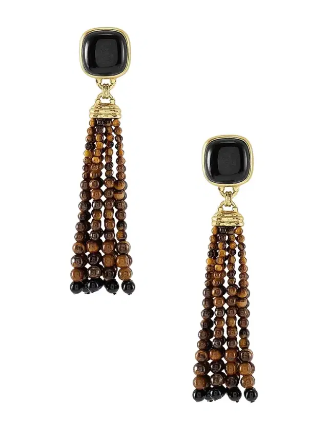 Women's Forza 18K-Gold-Plated, Tiger's Eye & Black Onyx Tassel Earrings - Gold