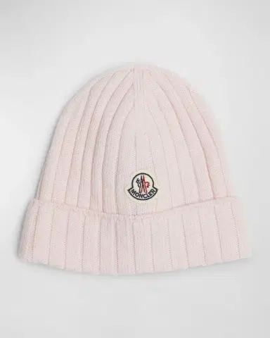 Moncler Girl 's Ribbed Wool Beanie with Logo Patch, Size X-XS | Thumbnail 3