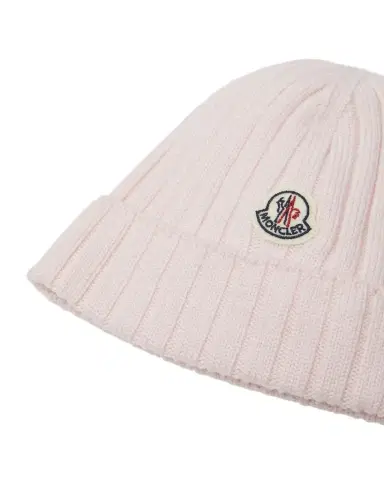 Moncler Girl 's Ribbed Wool Beanie with Logo Patch, Size X-XS | Thumbnail 1