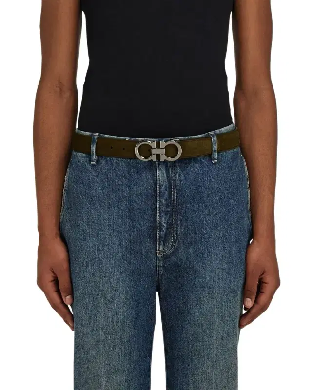 Men 's Suede Gancini-Buckle Belt