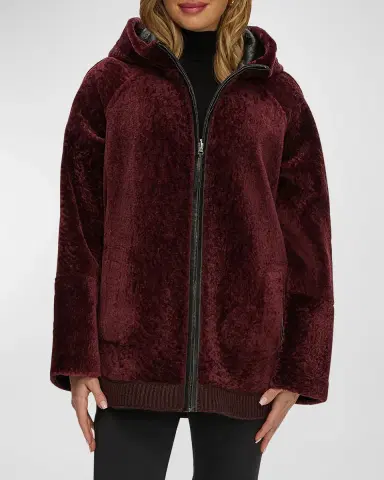Gorski Reversible Shearling Lamb Zip Parka Jacket With Side Slits | Thumbnail 3