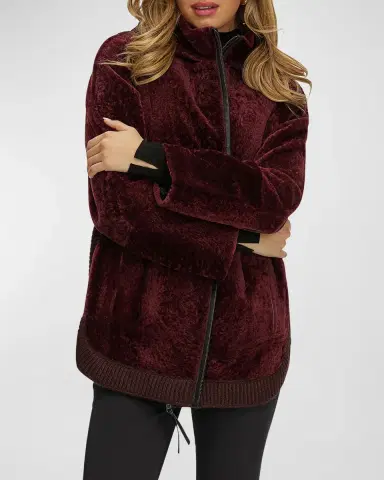 Gorski Reversible Shearling Lamb Zip Parka Jacket With Side Slits | Thumbnail 6