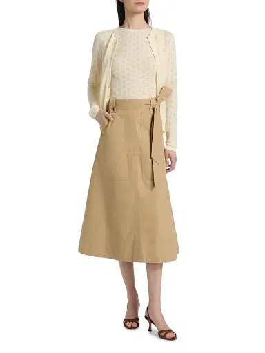 TANYA TAYLOR Women's Brinson Tie-Waist Cotton Twill A-Line Midi-Skirt | Thumbnail 2