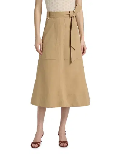 TANYA TAYLOR Women's Brinson Tie-Waist Cotton Twill A-Line Midi-Skirt | Thumbnail 3