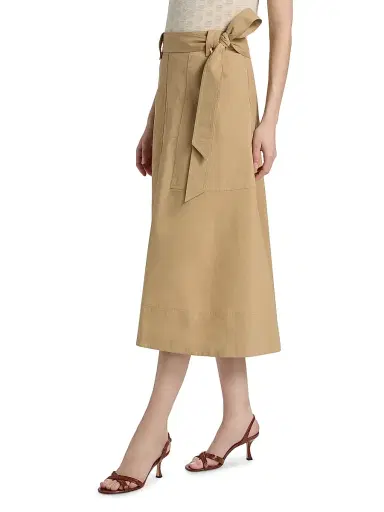 TANYA TAYLOR Women's Brinson Tie-Waist Cotton Twill A-Line Midi-Skirt | Thumbnail 4