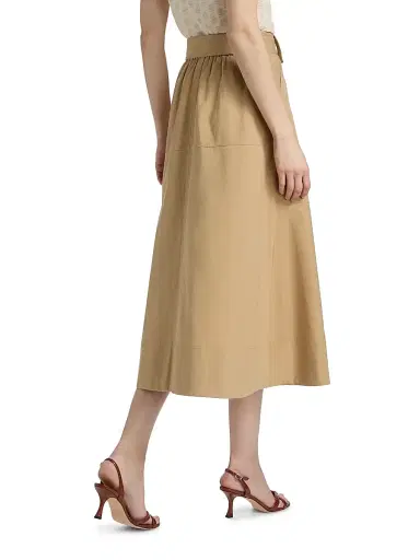 TANYA TAYLOR Women's Brinson Tie-Waist Cotton Twill A-Line Midi-Skirt | Thumbnail 5