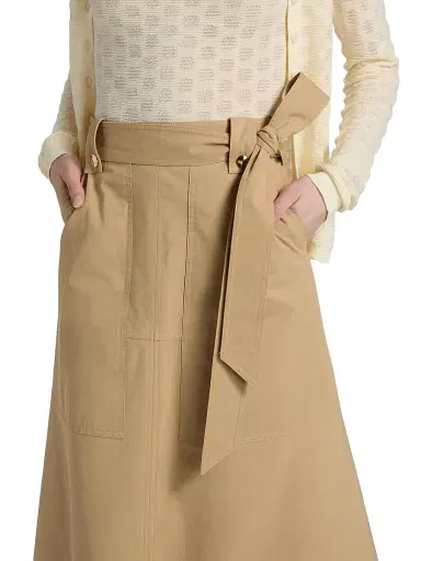 TANYA TAYLOR Women's Brinson Tie-Waist Cotton Twill A-Line Midi-Skirt | Thumbnail 6