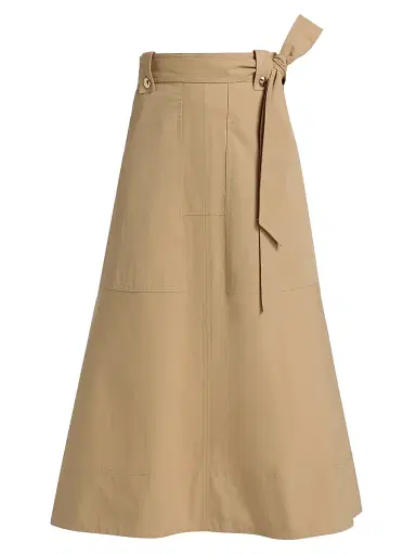 TANYA TAYLOR Women's Brinson Tie-Waist Cotton Twill A-Line Midi-Skirt | Thumbnail 1