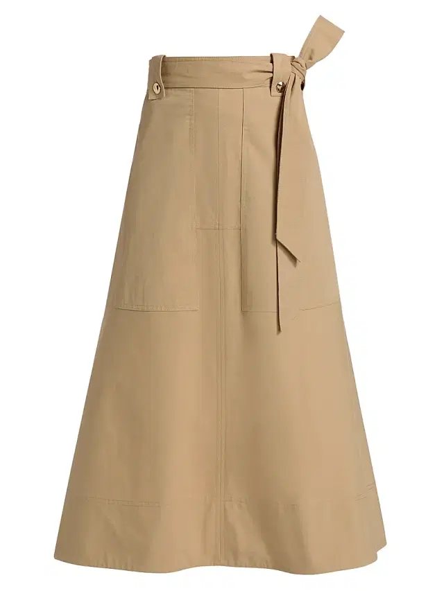 Tanya Taylor Women's Brinson Tie-Waist Cotton Twill A-Line Midi-Skirt - Dark Khaki