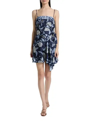 TANYA TAYLOR Women's Antona Floral Crepe Wrap-Waist Minidress - Maritime Blue Multi - Size 12 | Thumbnail 2